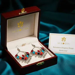 surogya Enamel Dangle Oxidized Silver Tone with Colorful Drops for Women Alloy Chandbali Earring image 2