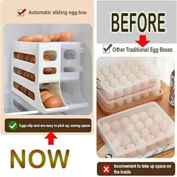 vendic Plastic egg basket New Automatic Scrolling Egg Rack Holder Storage Basket image 4