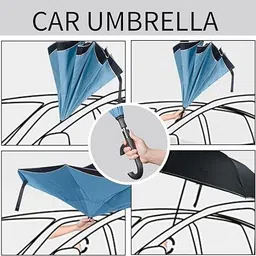 hr soppy Black And Blue C Handle Inside Out Umbrella Reverse Umbrella Umbrella image 3