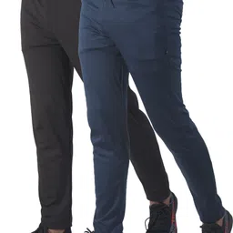 khozi Pack of 2 Men Solid Black, Blue Track Pants image 3