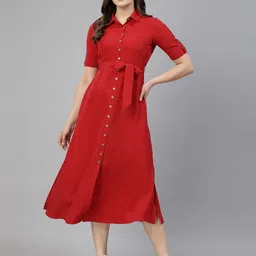 Women Shirt Multicolor Midi/Calf Length Dress-image-80