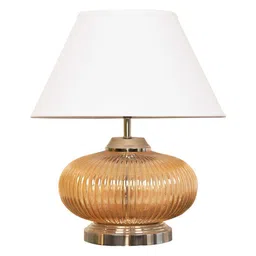 kapoor lampshades Drax White Cotton Shade Night Lamp With Metal & Glass Base image 4