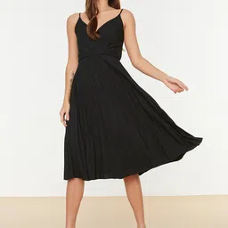 Trendyol Black Self-Striped Midi Wrap Dress image 1