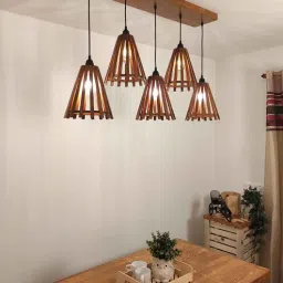 symplify Funnel 5 Lights Brown Solid Wood Linear Chandelier Cluster Hanging Light-picture-12