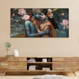 nestroots Black Canvas Framed Eternal Love of Krishna and Radha Wall Painting(12X24 Inch)-picture-10