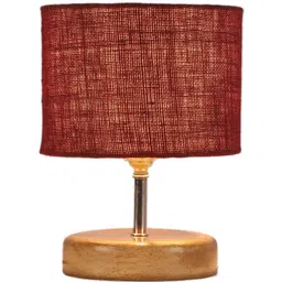 Devansh Wood Table Lamp With Maroon Jute Shade by New Era image 3