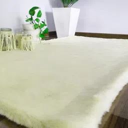 loomkart Cream Shaggy Polyester 5 ft x 7 ft Shaggy Carpet image 4