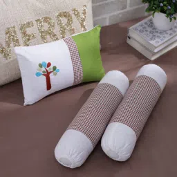 White Cotton Printed Pillow with Bolster (Set of 3)-image-90