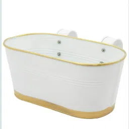 ecofynd 12 Inches Oval Rectangular White Metal Planter (1Pc) image 4