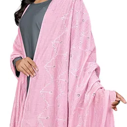 Poly Chanderi Embroidered Pink Women Dupatta-image-4