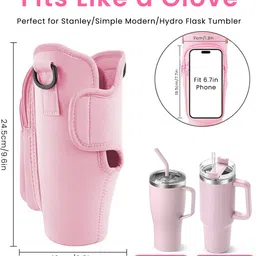 supvox Water Bottle Carrier Bag for Stanley 40/30 oz Tumbler with Strap and Pouch image 2