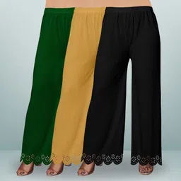 ecoundies Pack of 3 Women Straight Fit Multicolor Lycra Blend Trousers-picture-27