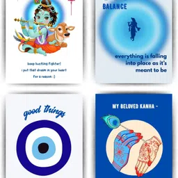 Krishna Wall Poster Set | 4 A4 Devotional Kanha Posters with Quotes | Spiritual Vision Board for Home, Office, Bedroom & Temple Decor | Positive Energy, Manifestation & Balance Wall Art with Wall-Friendly Tape Fine Art Print-image-76