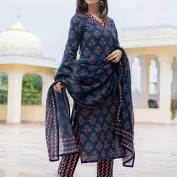 vaamsi Women's Floral Straight Printed Kurta Pant With Dupatta Set | kurta sets for woman image 5