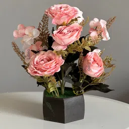 litleo Wooden Pot with Multi-Design Dry Perfect Home Office Gift, Elegant Décor Delight Pink Rose Artificial Flower with Pot-picture-18