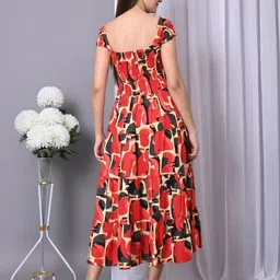 vymo Women Fit and Flare Red Midi/Calf Length Dress image 3