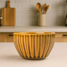 hindustani saudagar Ceramic Serving Bowl Golden Ember Ceramic Bowl Set of 2(275ml Each) Soup Bowl with Handle & Spoon image 2