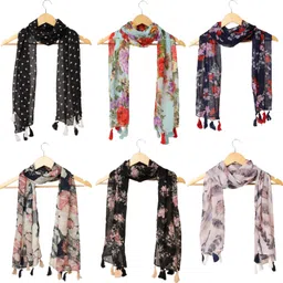 riddle needle Floral Print Chiffon Women Multicolor Scarf, Fancy Scarf, Stole-picture-10