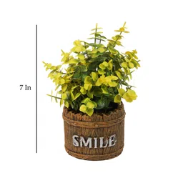 casacraft from pepperfry Yellow Polyester Artificial Jade Bonsai Plant With Brown Resin Pot image 3