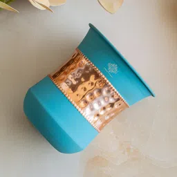 indianartvilla (Pack of 2) Copper Half Silk Finish Sky Blue Ombre Coloured Glass, 300 ML Set of 2 Pcs Glass Water/Juice Glass image 5