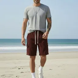 indiclub Self Design Men Maroon Regular Shorts image 4