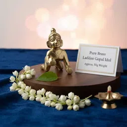 100% Pure Brass Laddu Gopal Idol (Gold) 50G Decorative Showpiece - 5 cm-image-99