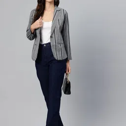 cottinfab Women Striped Single Breasted Casual Blazer image 5
