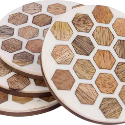 vatsu craft Round Medium Density Fibreboard, Wood, Resin Coaster Set image 3
