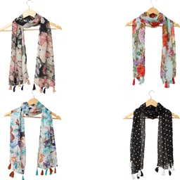 riddle needle Printed Chiffon Women Multicolor Scarf, Stole, Fancy Scarf-picture-31