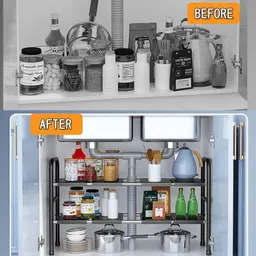 keekos Containers Kitchen Rack Under Sink Organizer,2 Tier Extendable Sink Shelf,Adjustable Storage Organiser Iron image 3