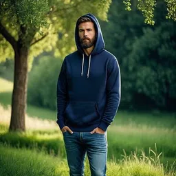 clothecraft Men Solid Hooded Neck Blue Sweater image 4