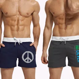 hotfits Pack of 2 Self Design Men Multicolor Basic Shorts image 1