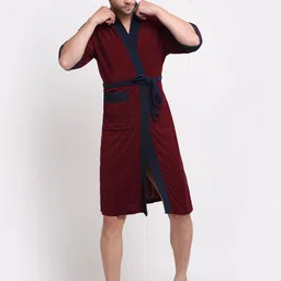 Wine & Navy Free Size Bath Robe-image-9