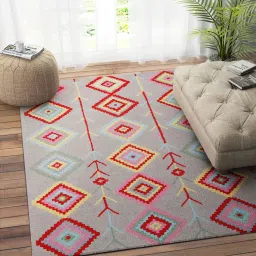 imperial knots Grey Geometric Wool 4ft x 6ft Hand Tufted Carpet image 1