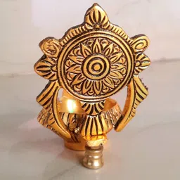 vihaanart Shanku Chakra Kuber Diya for Pooja Metal Deepam Oil lamp for Good Luck Vastu Decorative Showpiece - 12 cm image 2