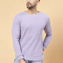 rigo Men Solid Round Neck Pure Cotton Purple T-Shirt image 3
