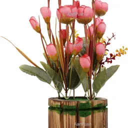 artificial flowers for decoration set of 1 with wooden pot Pink Rose Artificial Flower with Pot-image-13