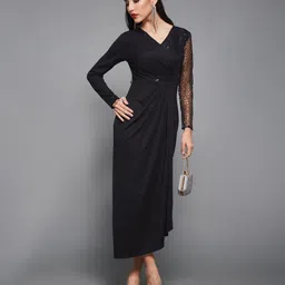 miss chase Women Pleated Black Ankle Length Dress-picture-16