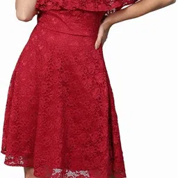 Women A-line Red Knee Length Dress-image-5