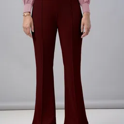 fuback Pack of 2 Women Regular Fit White, Maroon Lycra Blend Trousers image 4