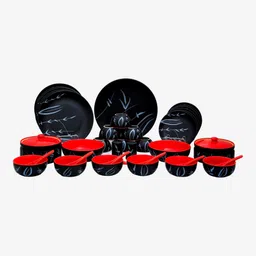 caffeine Pack of 37 Ceramic Handmade Black Bamboo Dinner Set-picture-10