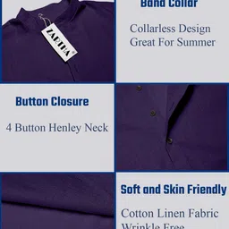 zartha Men Solid Cotton Blend Straight Kurta image 4