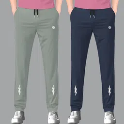 flyzen Pack of 2 Men Printed Grey, Green Track Pants-picture-11