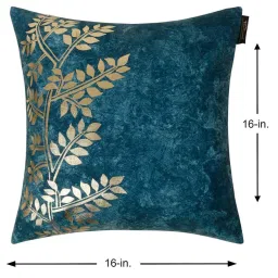 hosta homes Blue Velvet Floral 16X16 Inches Cushion Covers (Pack of 2) image 2