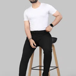 indiclub Men Regular Fit Black Cotton Blend Trousers image 4