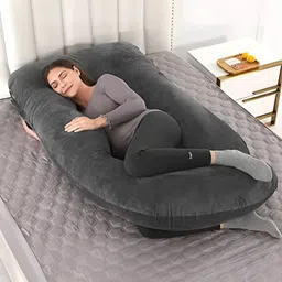 mg crafts J-Shaped Full Body Pregnancy Pillow with Removable Velvet Cover Polyester Fibre Stripes Pregnancy Pillow Pack of 1 image 3