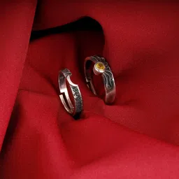 Avni by Giva Oxidised Silver Celestial Love Couple Bands Sterling Silver Zircon Rhodium Plated Ring-picture-10