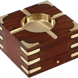 stuffcollection Wooden Handmade Ashtray with Cigarette Holder Brown Wood Ashtray image 4