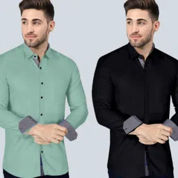 Men Solid Casual Light Green, Black Shirt-picture-28
