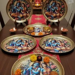 elitekitch Beautiful Floral Radha-Krishna Full_10 Inch Design Heavy Brass Dinner Plate image 2